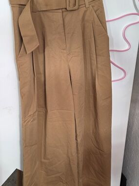 Veronica Beard Camel Tan Pleated High Waisted Wide Leg Belted Pants Size 0 XS